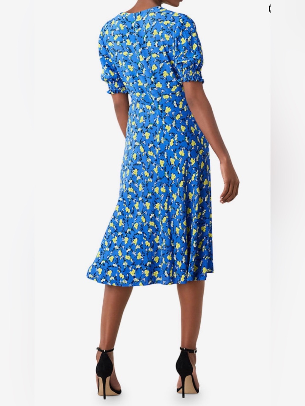 Diane Von Furstenberg Jemma V-Neck Blue and Yellow Floral Midi Dress - Picture 2 of 7